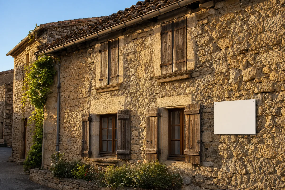 Maison de village en pierre avec façade ancienne et volets bois en Ardèche